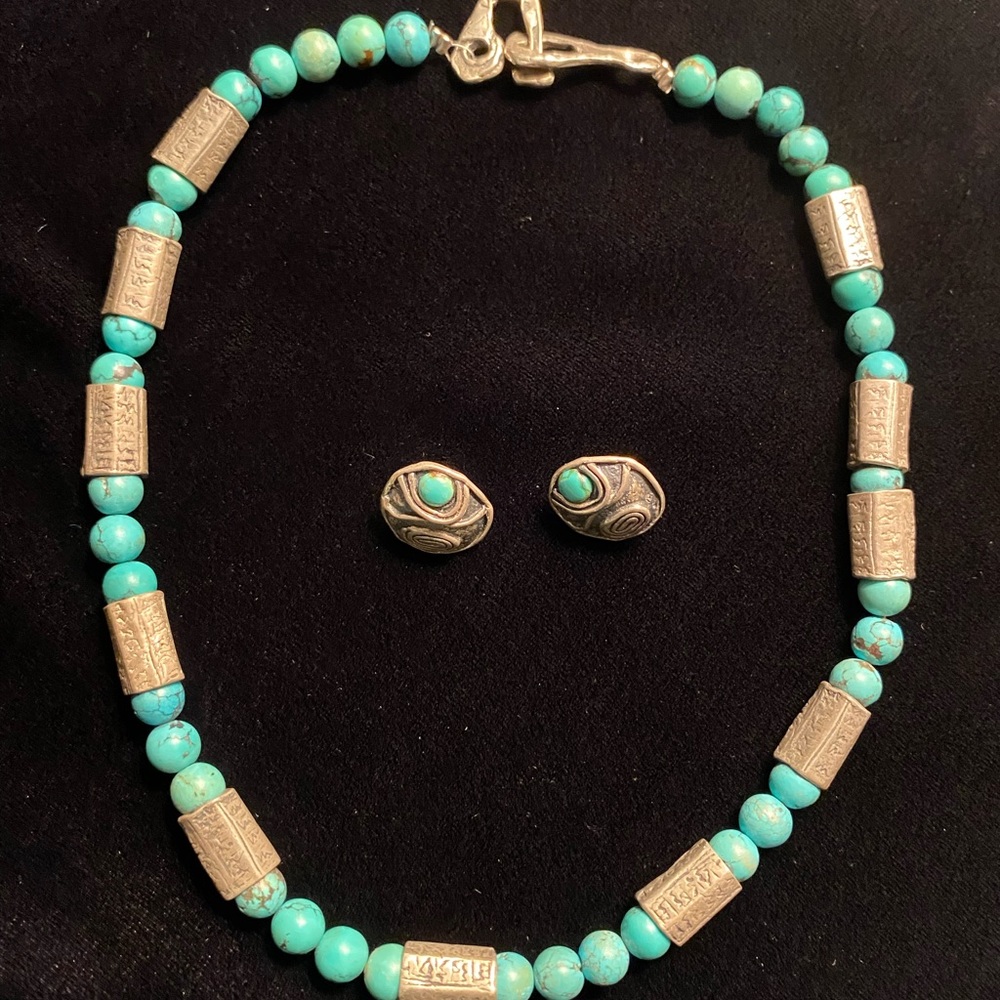 Claireworks sterling silver and turquoise necklace and earrings set.
